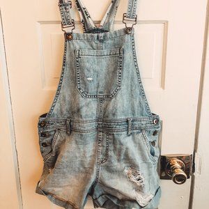 Forever 21 Distressed Denim Overall Shorts